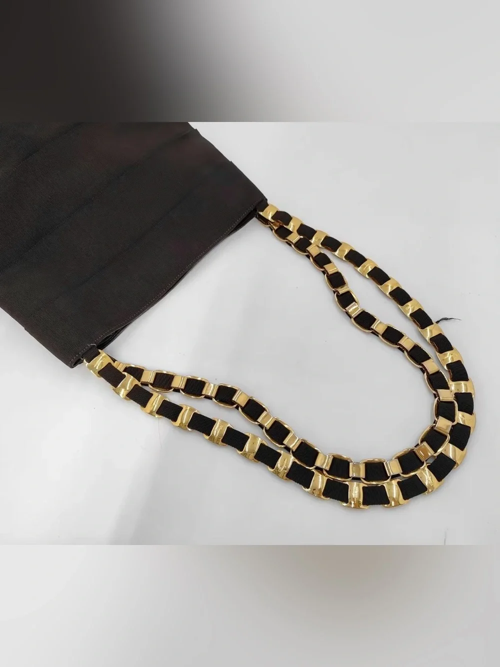Salvatore Ferragamo Black Shoulder Bag with Gold Chain Strap